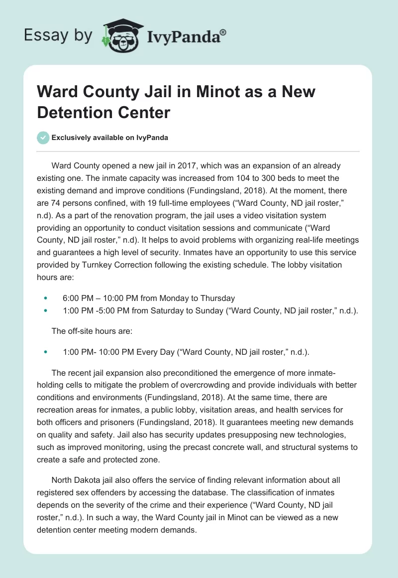 Ward County Jail in Minot as a New Detention Center. Page 1