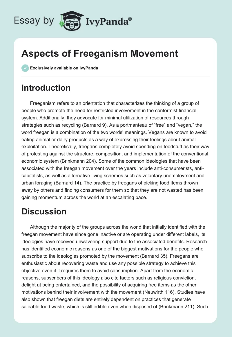 Aspects of Freeganism Movement. Page 1