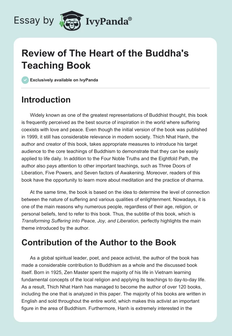 Review of “The Heart of the Buddha’s Teaching”. Page 1