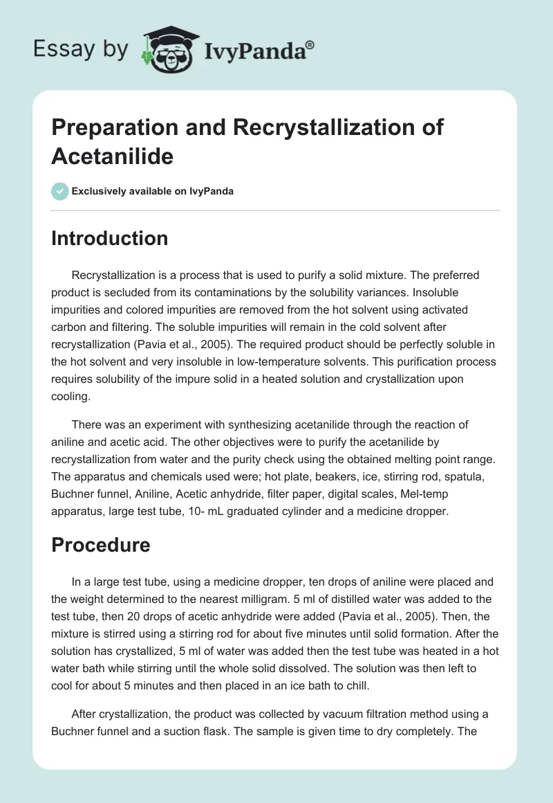 Preparation and Recrystallization of Acetanilide. Page 1