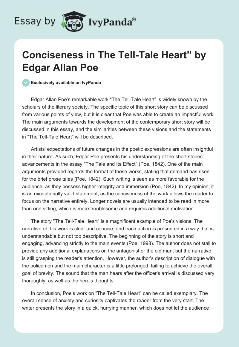 Conciseness in "The Tell-Tale Heart” by Edgar Allan Poe. Page 1