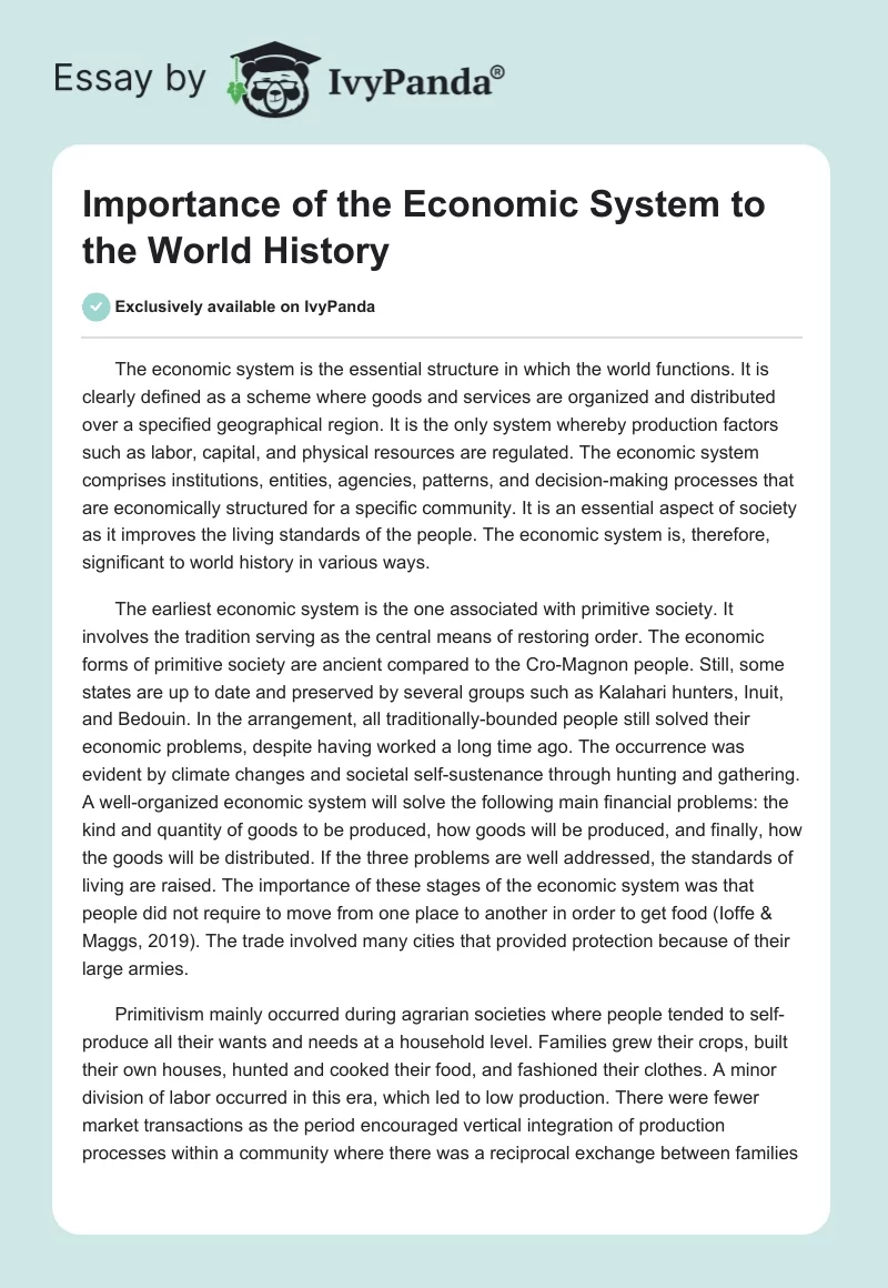 Importance of the Economic System to the World History. Page 1