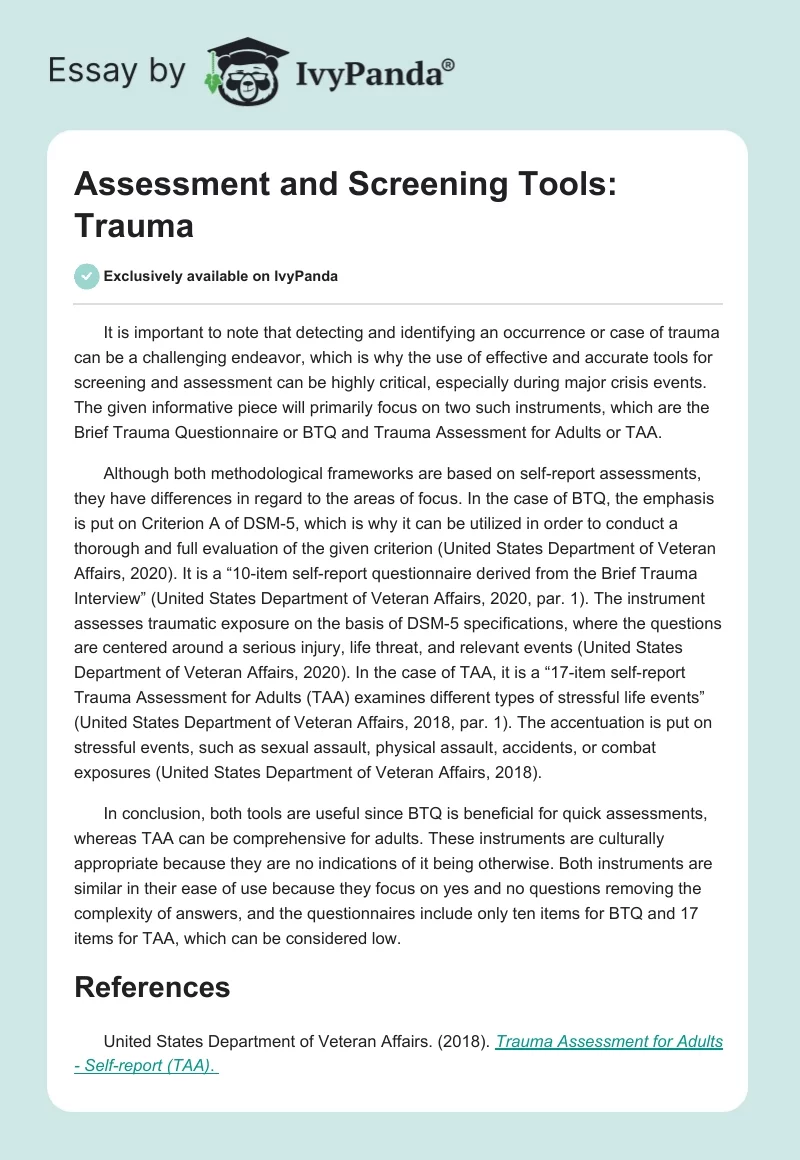 Assessment and Screening Tools: Trauma. Page 1