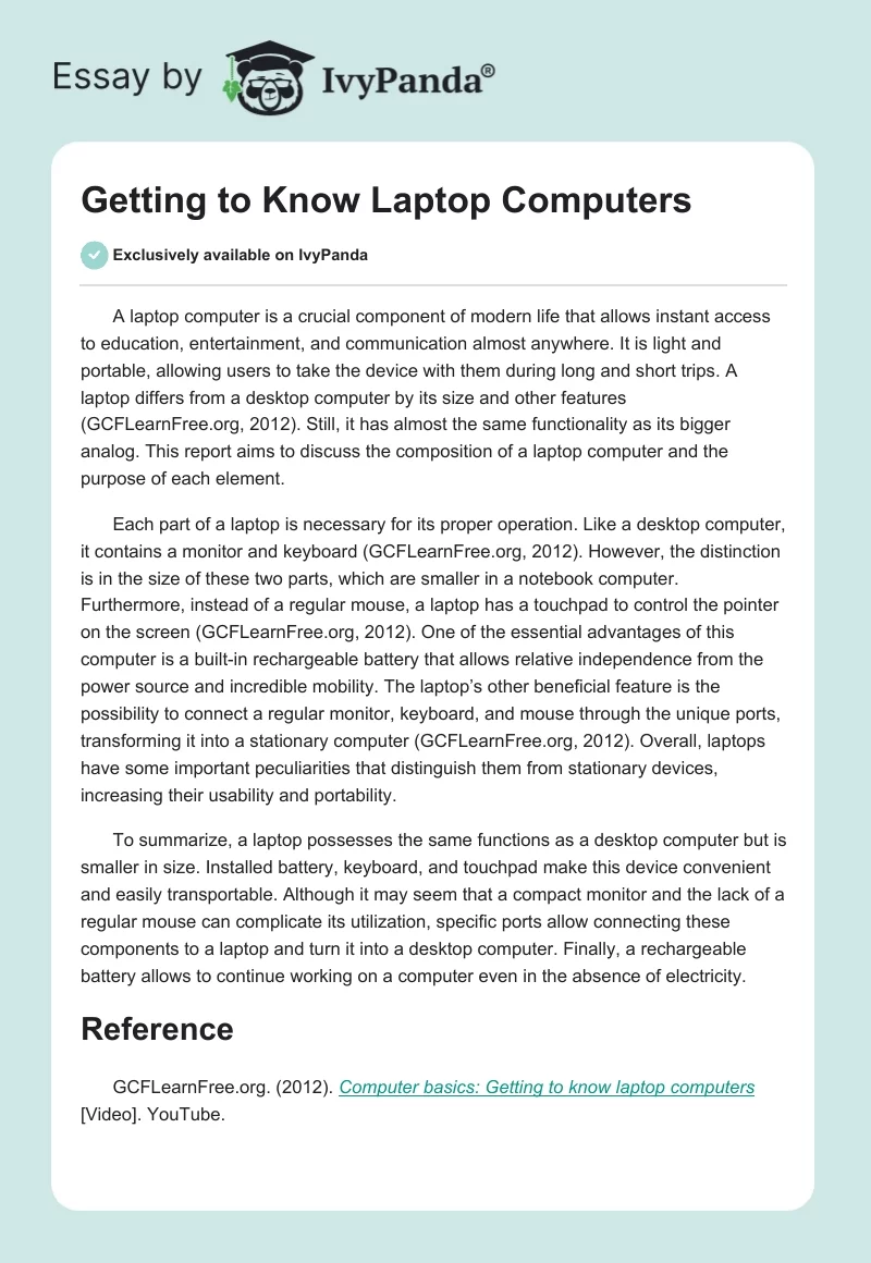 Getting to Know Laptop Computers. Page 1