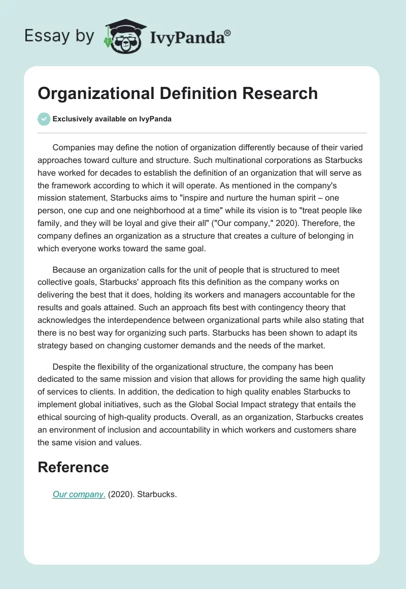 Organizational Definition Research. Page 1