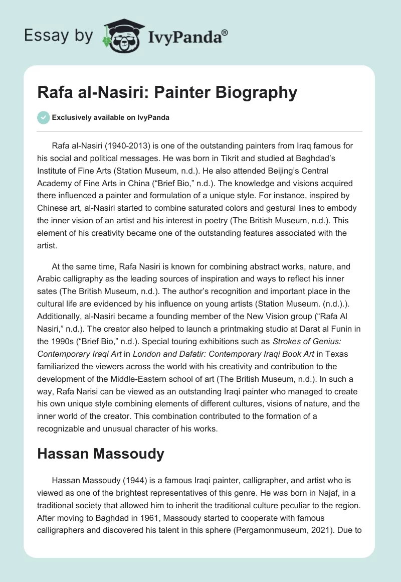 Rafa al-Nasiri: Painter Biography. Page 1