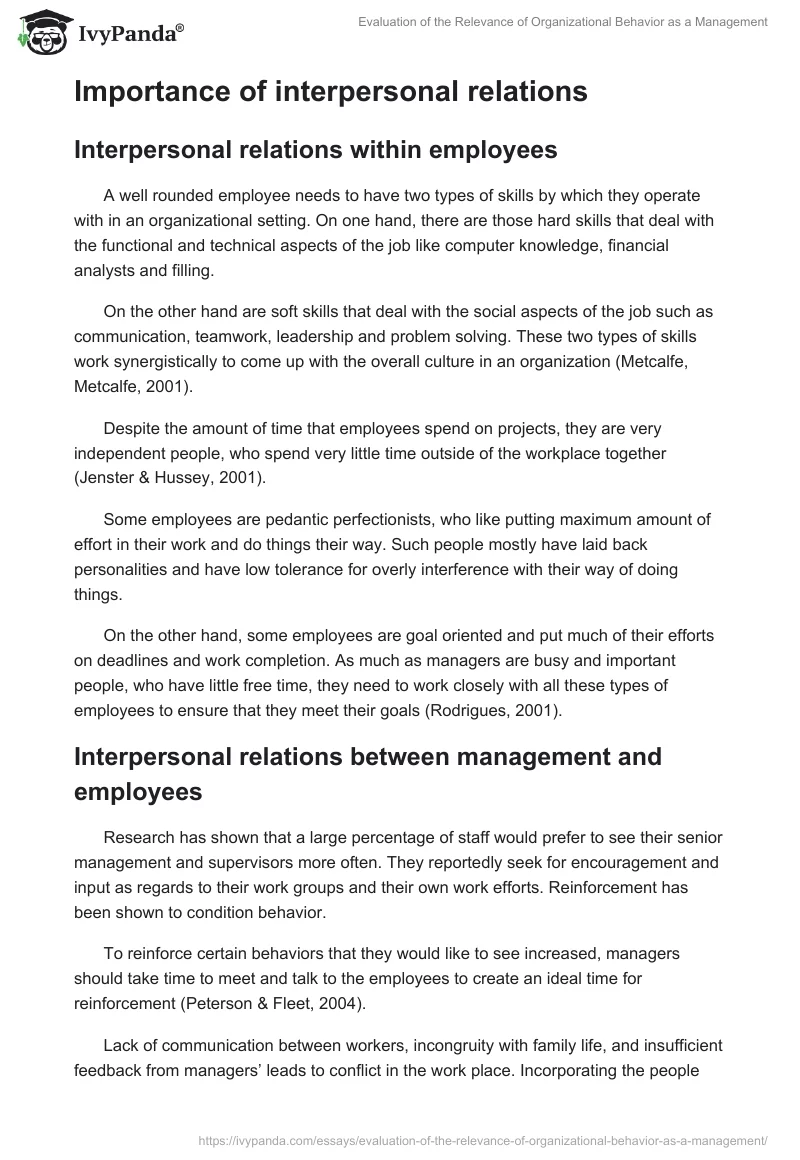 Evaluation of the Relevance of Organizational Behavior as a Management. Page 2