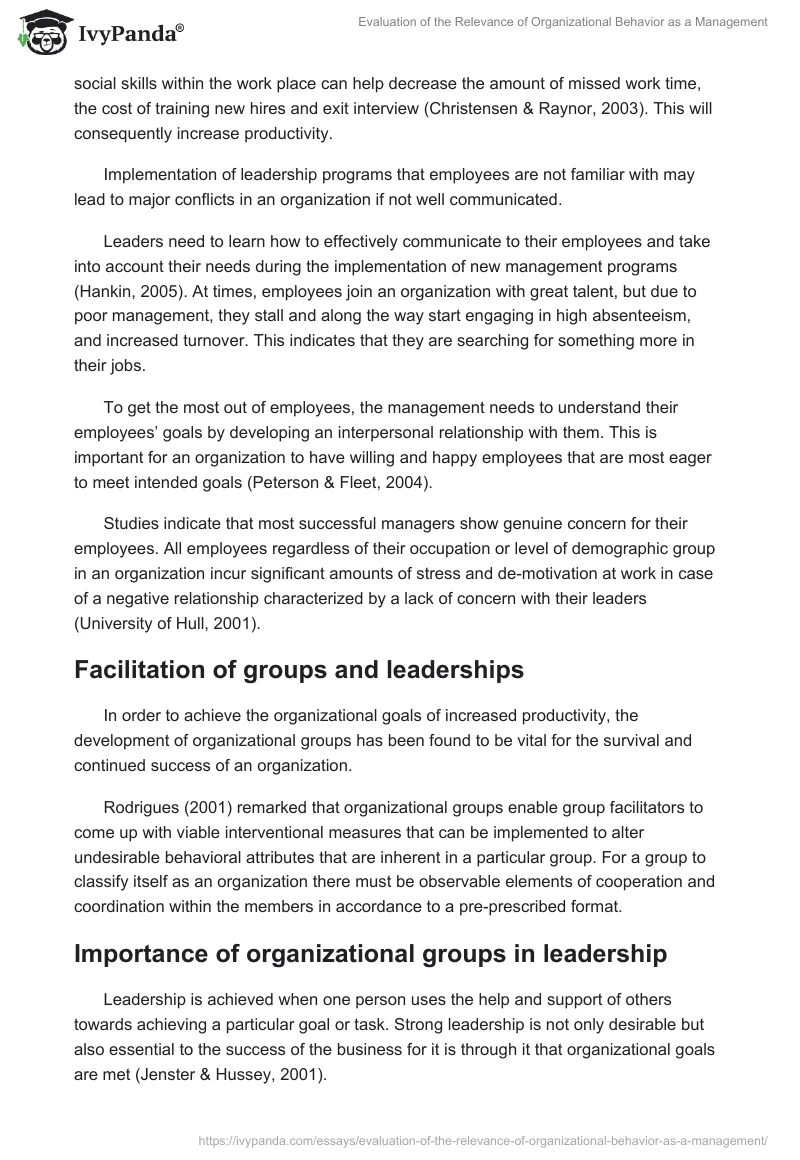 Evaluation of the Relevance of Organizational Behavior as a Management. Page 3
