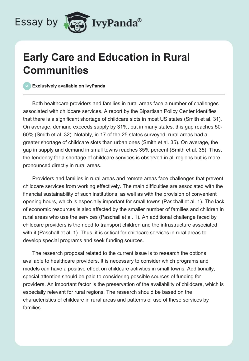 Early Care and Education in Rural Communities. Page 1