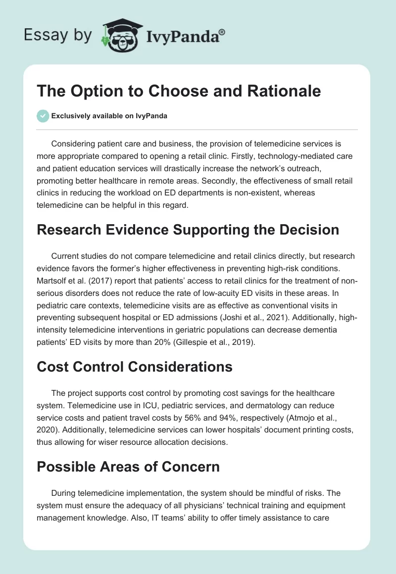 The Option to Choose and Rationale. Page 1