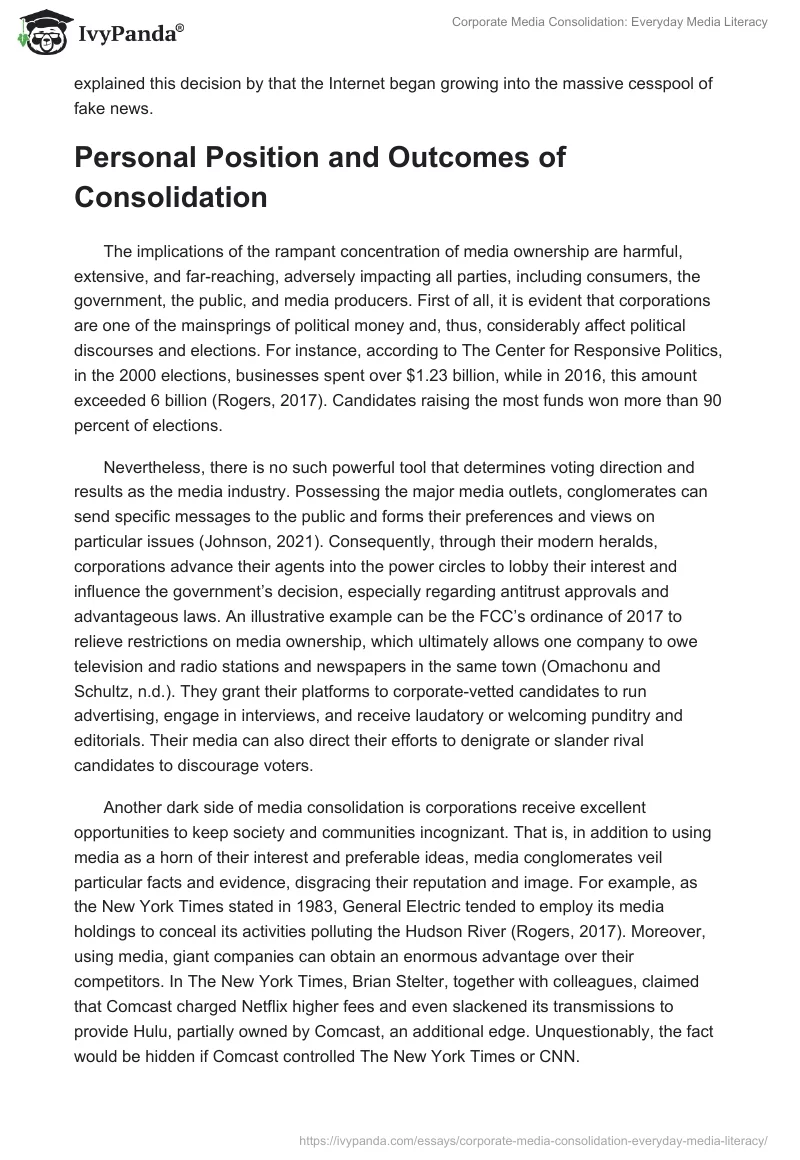 Corporate Media Consolidation: Everyday Media Literacy. Page 3