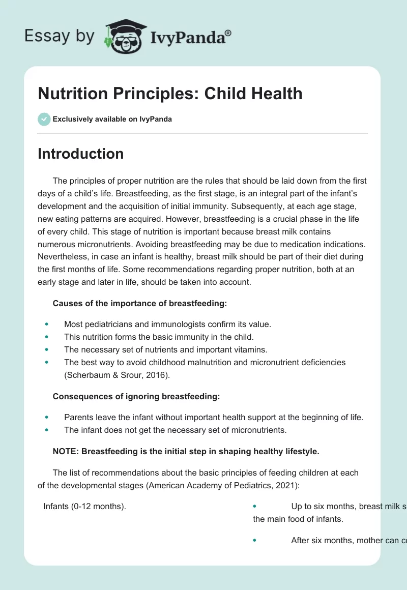 Nutrition Principles: Child Health. Page 1
