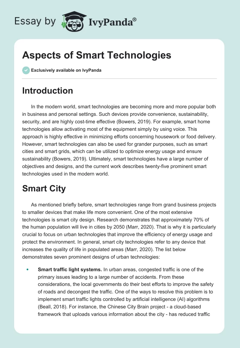 Aspects of Smart Technologies. Page 1