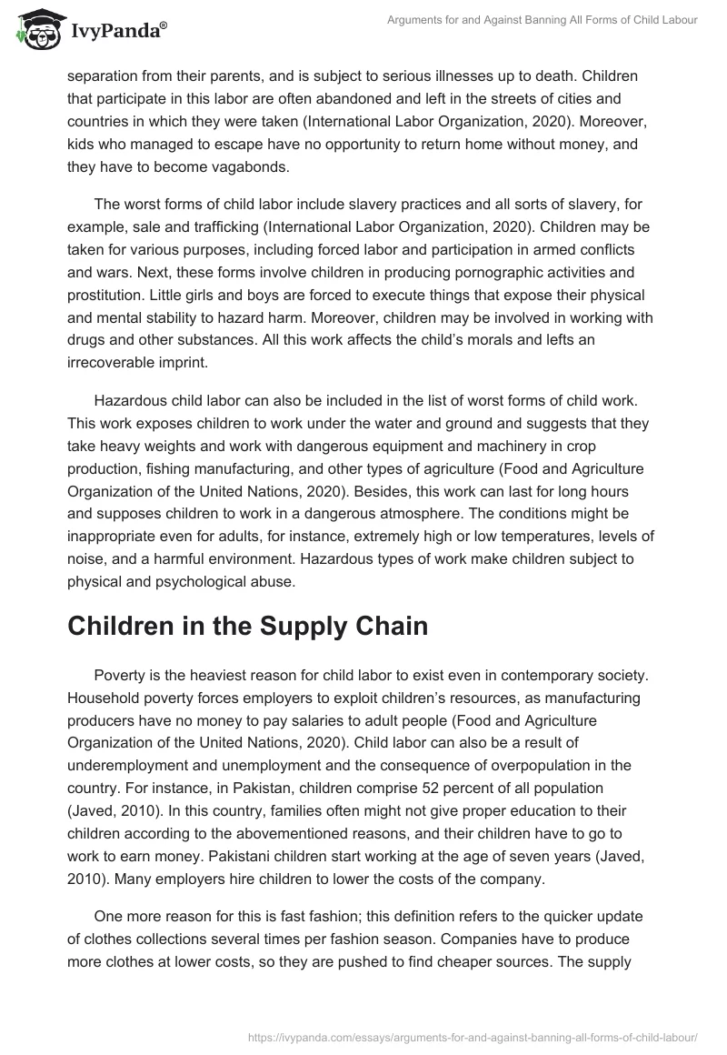 Arguments for and Against Banning All Forms of Child Labour. Page 2