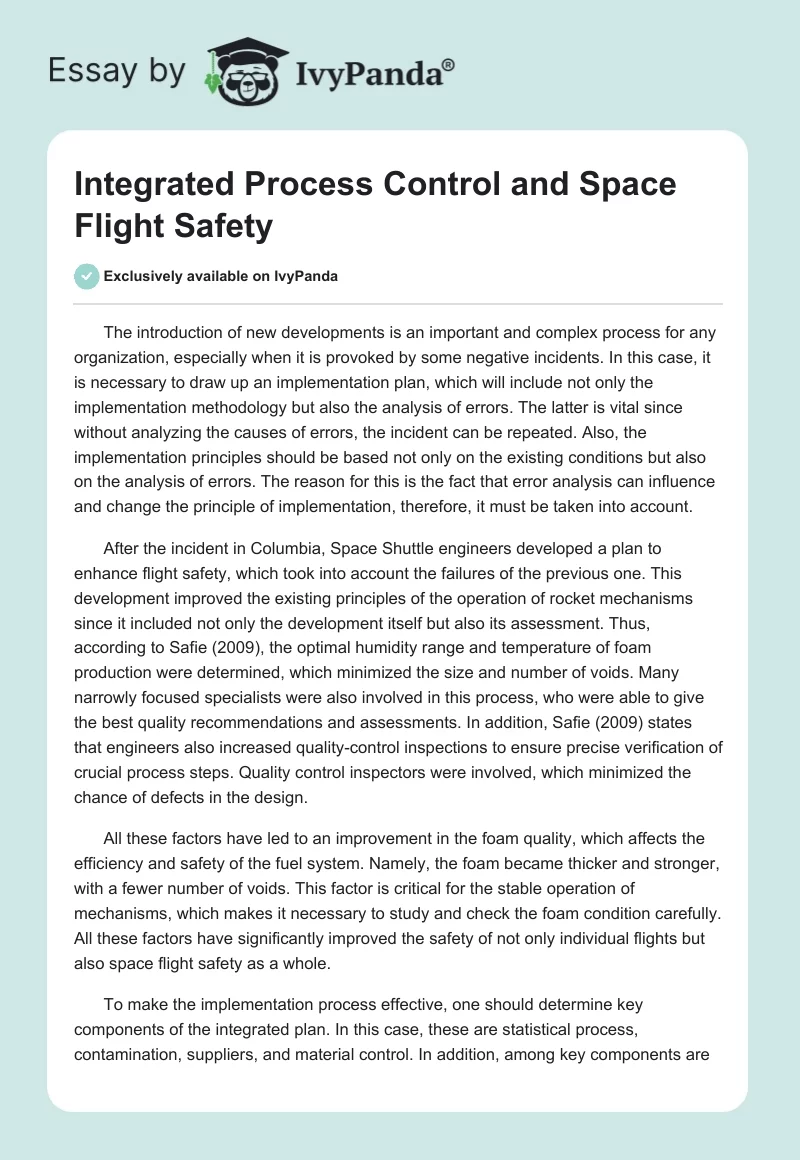 Integrated Process Control and Space Flight Safety. Page 1