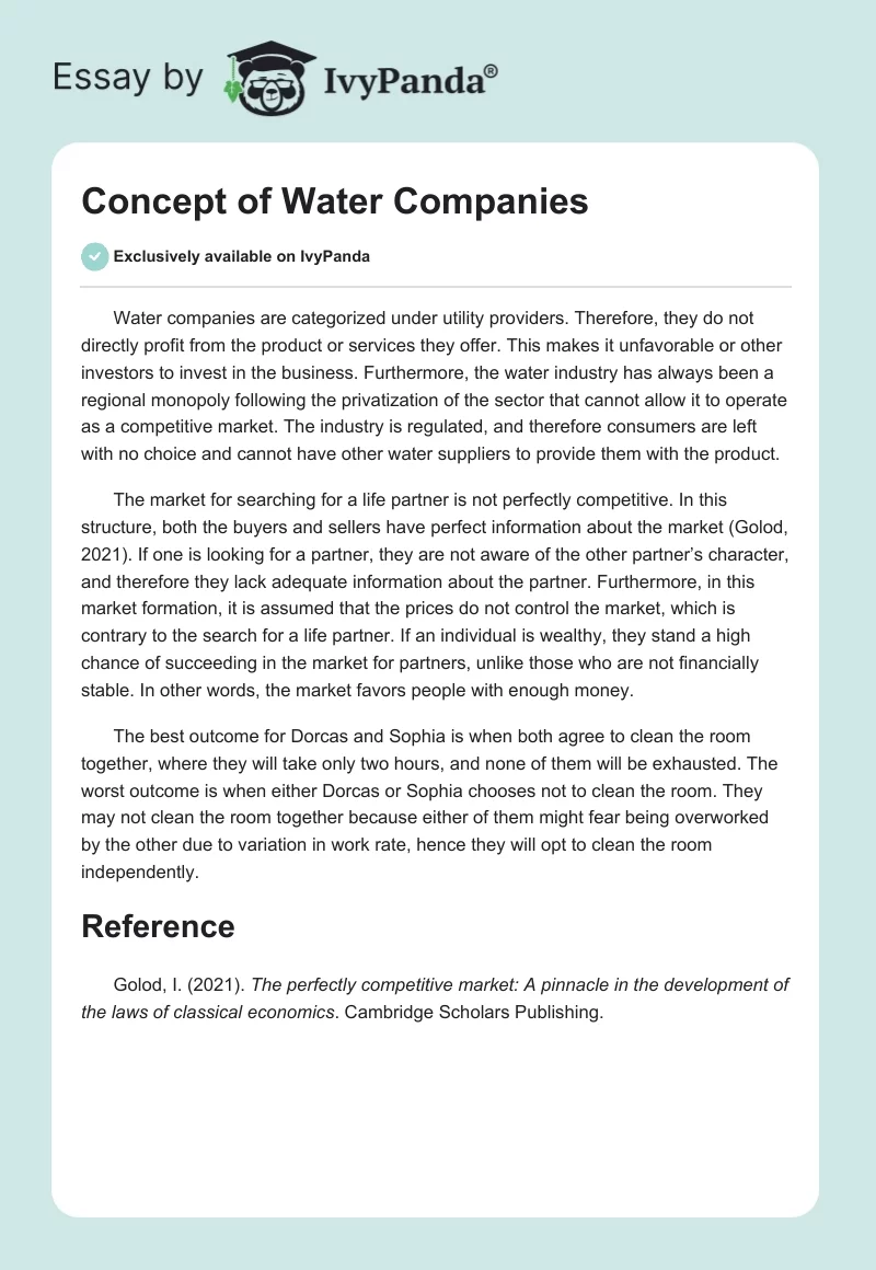 Concept of Water Companies. Page 1