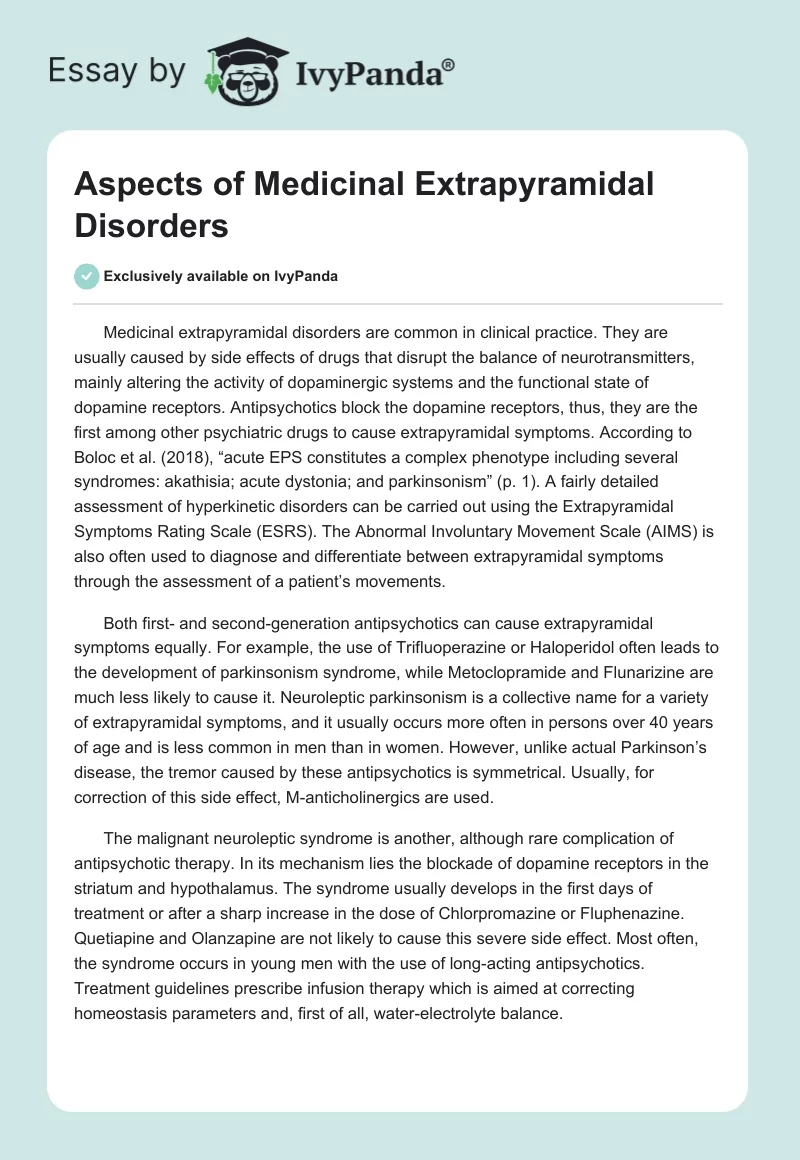 Aspects of Medicinal Extrapyramidal Disorders. Page 1