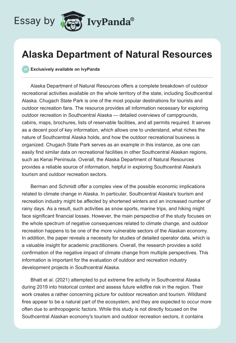 Alaska Department of Natural Resources. Page 1