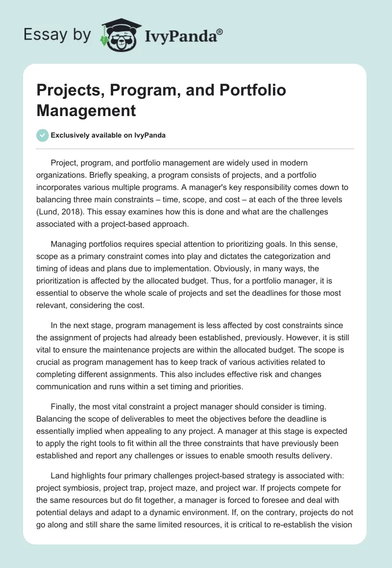 Projects, Program, and Portfolio Management. Page 1
