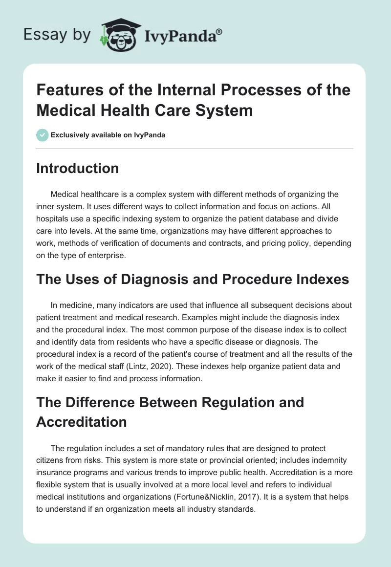 Features of the Internal Processes of the Medical Health Care System. Page 1