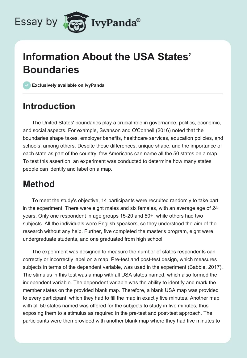 Information About the USA States’ Boundaries. Page 1