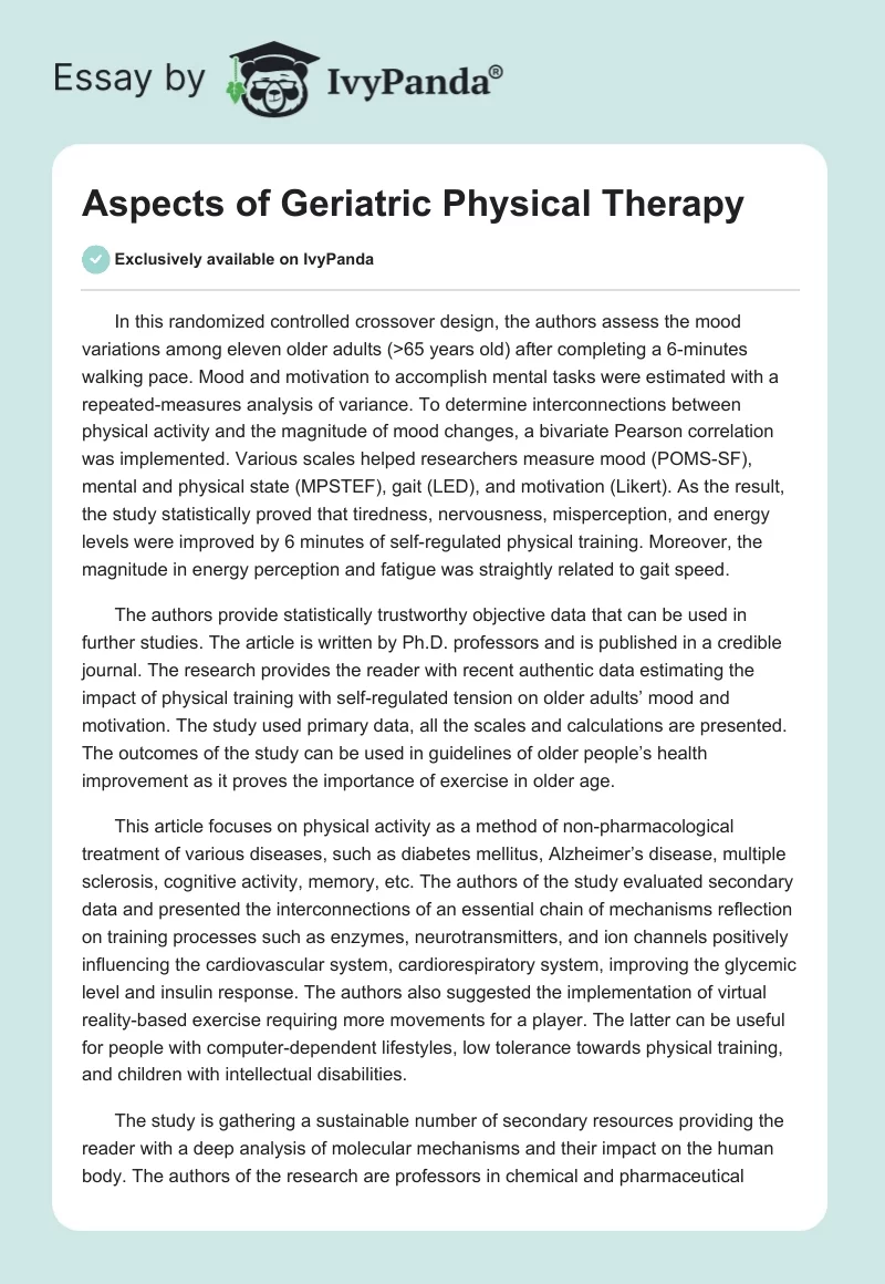 Aspects of Geriatric Physical Therapy. Page 1