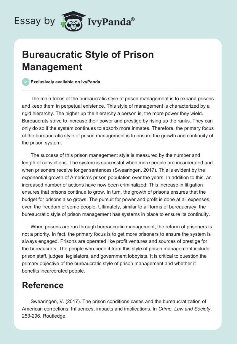 Bureaucratic Style of Prison Management. Page 1
