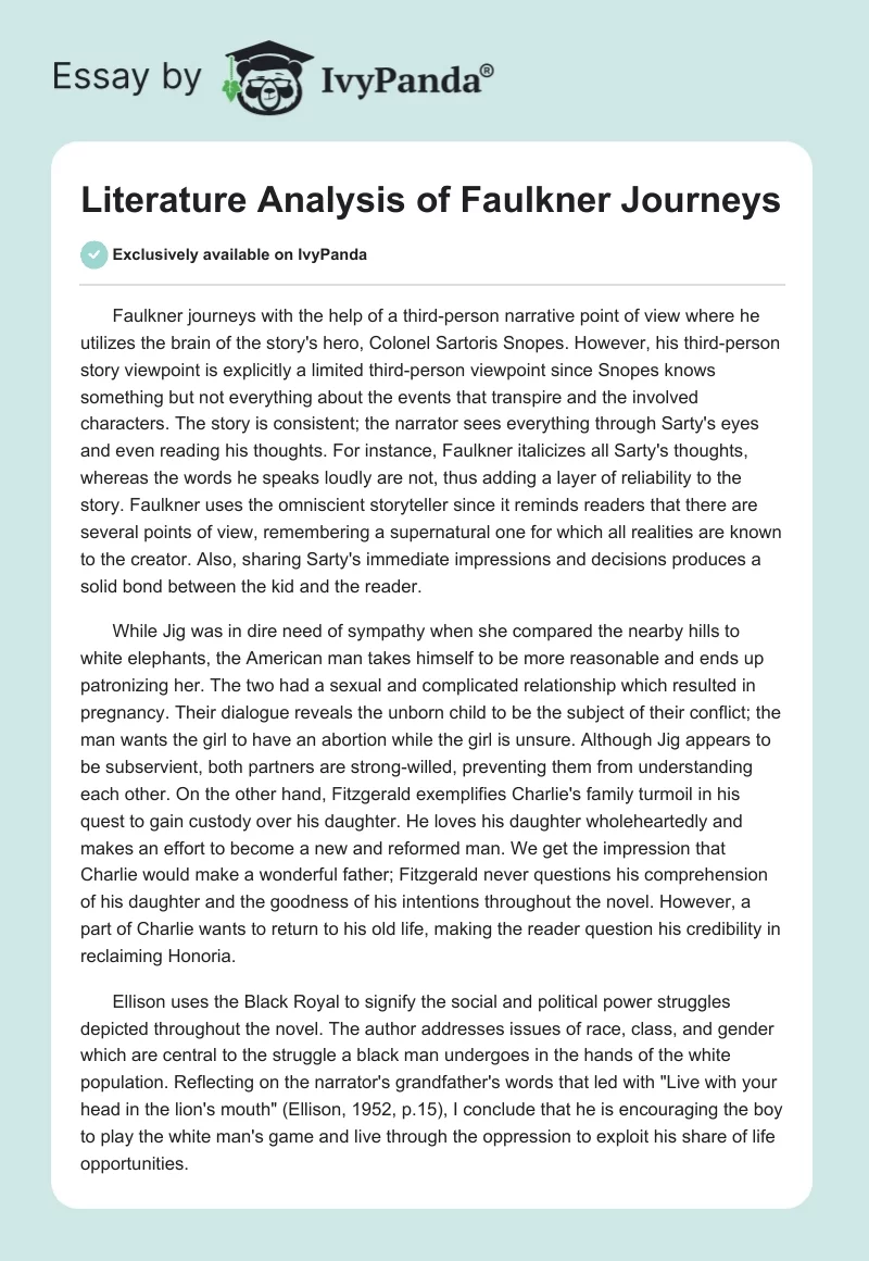 Literature Analysis of Faulkner Journeys. Page 1