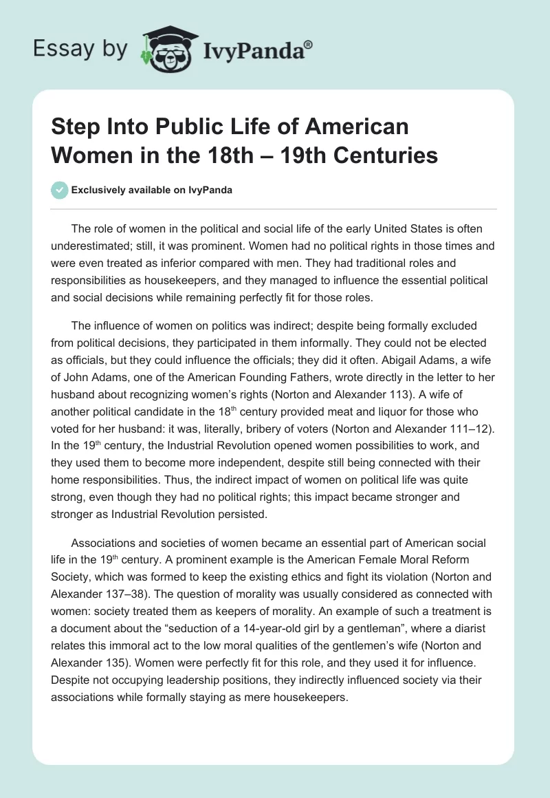 Step Into Public Life of American Women in the 18th – 19th Centuries. Page 1