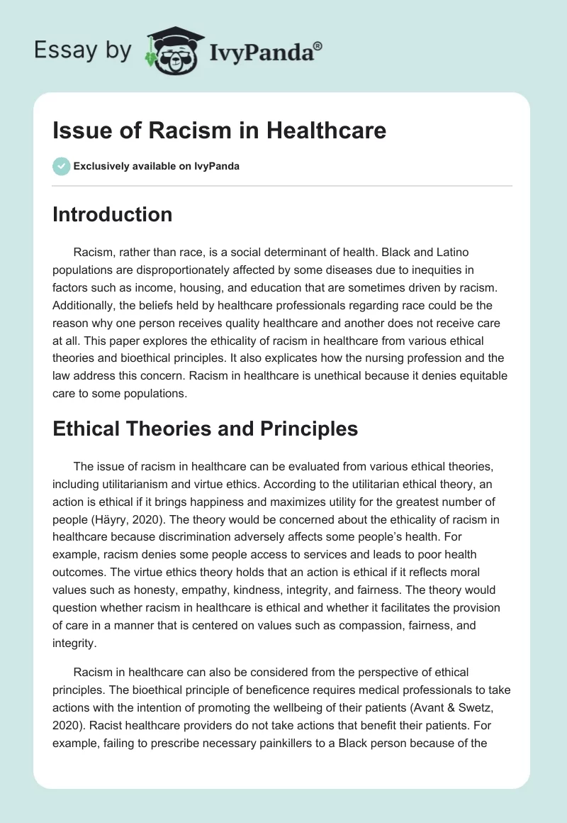 Issue of Racism in Healthcare. Page 1