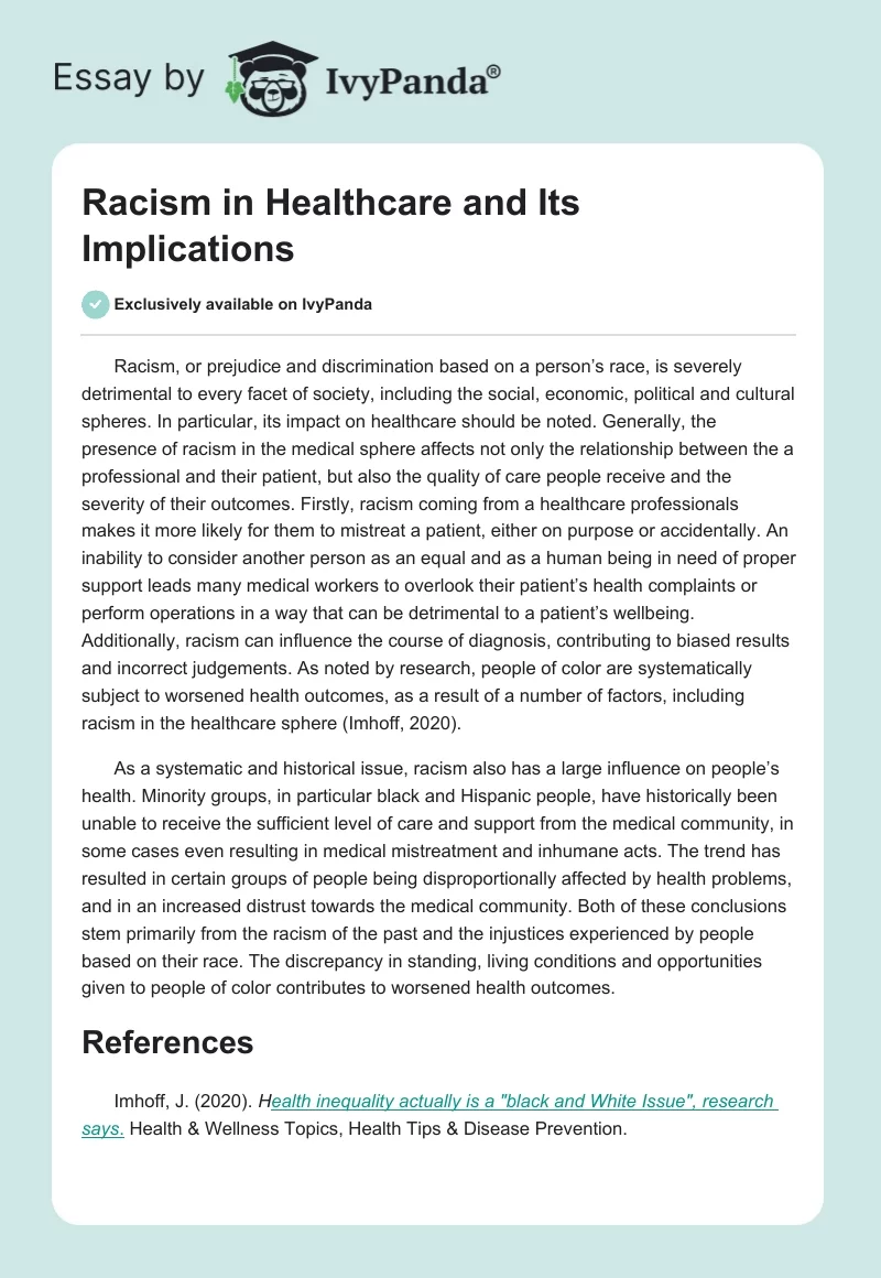 Racism in Healthcare and Its Implications. Page 1
