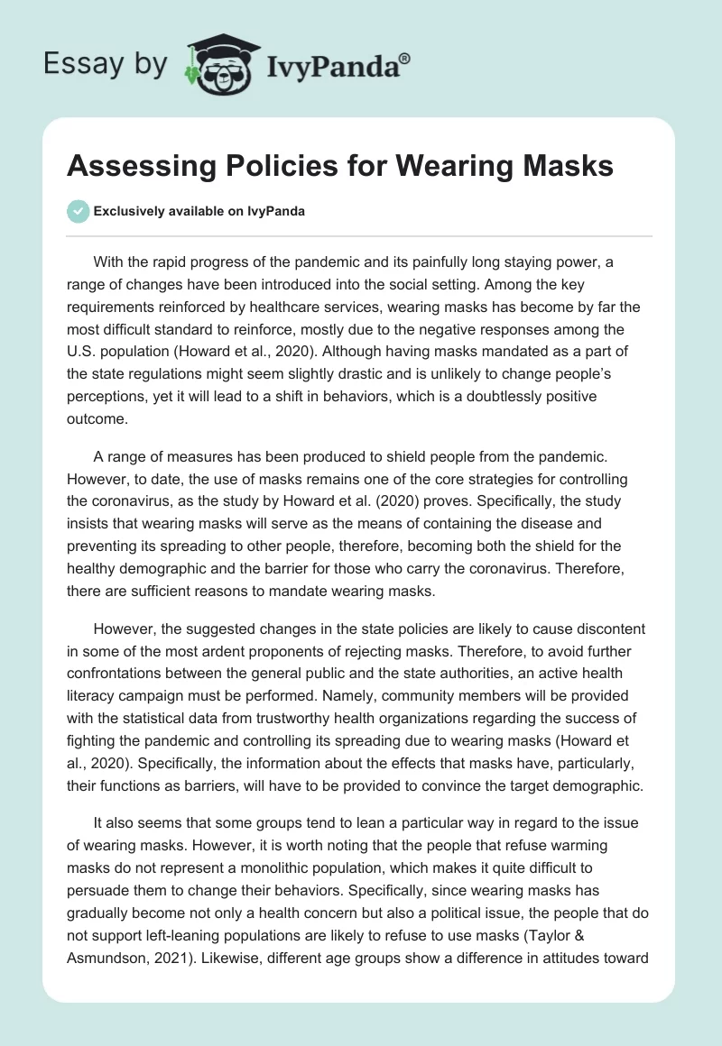 Assessing Policies for Wearing Masks. Page 1