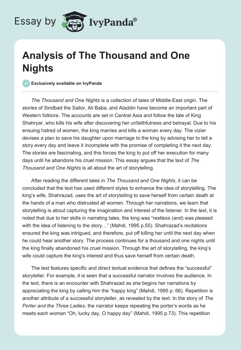 Analysis of "The Thousand and One Nights". Page 1