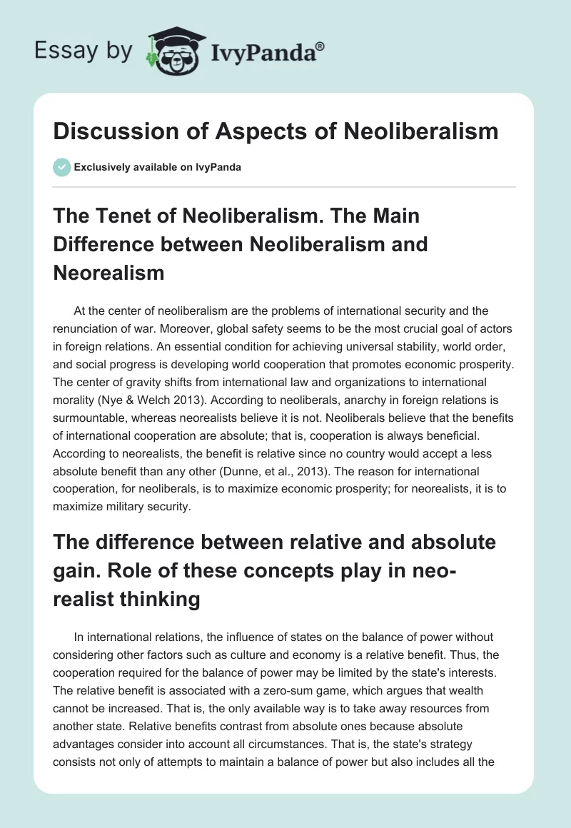 Discussion of Aspects of Neoliberalism. Page 1