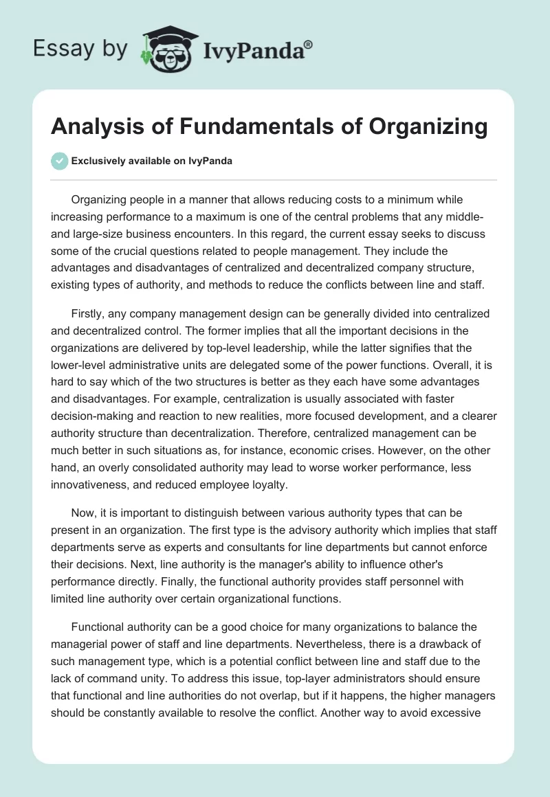 Analysis of Fundamentals of Organizing. Page 1