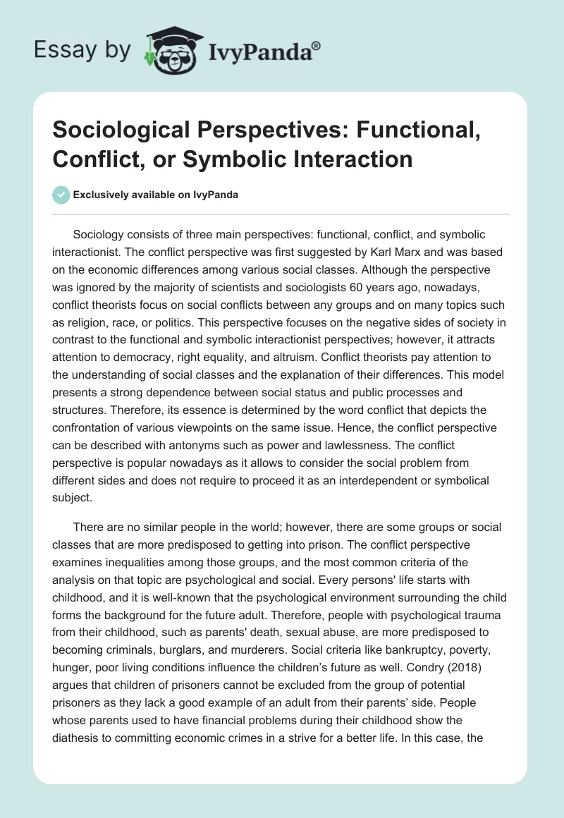 Sociological Perspectives: Functional, Conflict, or Symbolic Interaction. Page 1