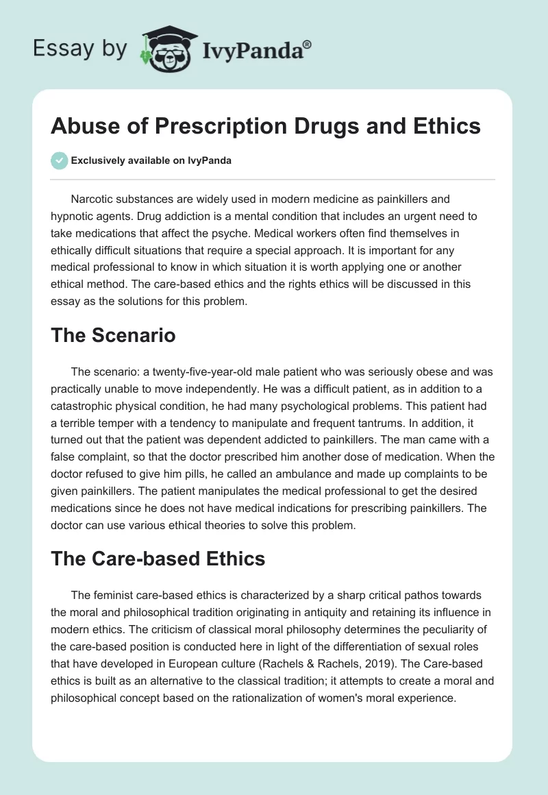 Abuse of Prescription Drugs and Ethics. Page 1