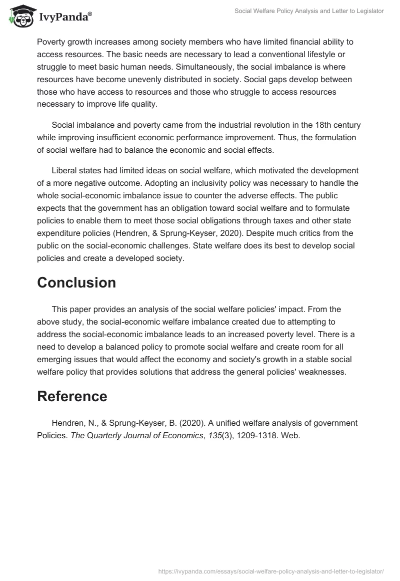 Social Welfare Policy Analysis and Letter to Legislator. Page 2