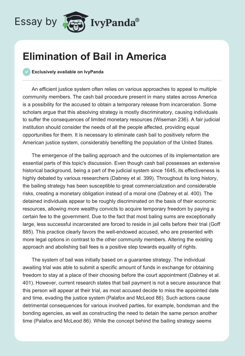 Elimination of Bail in America. Page 1