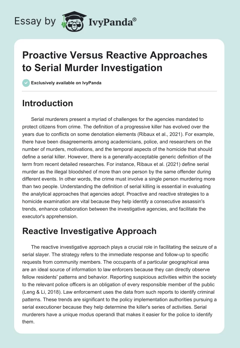 Proactive Versus Reactive Approaches to Serial Murder Investigation. Page 1