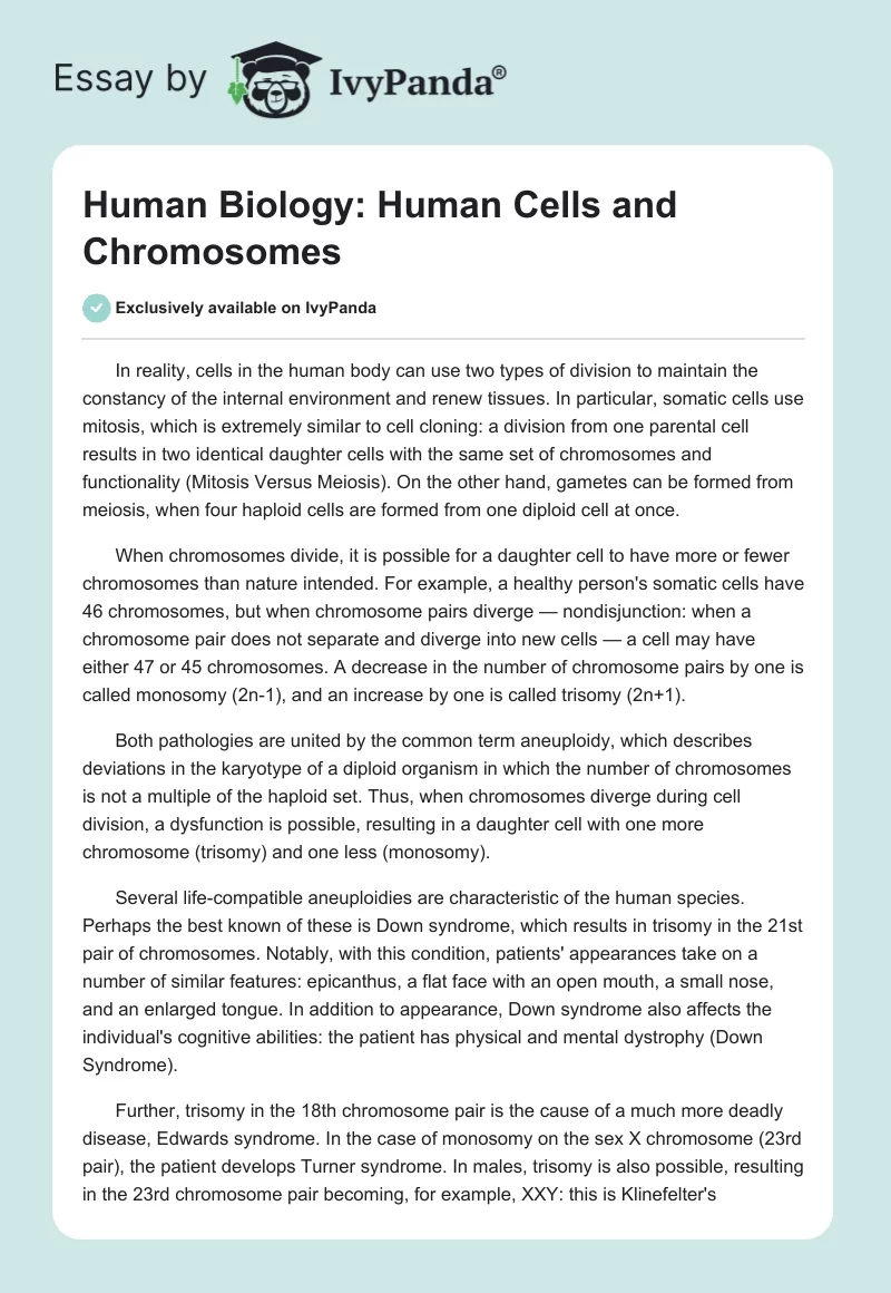 Human Biology: Human Cells and Chromosomes. Page 1