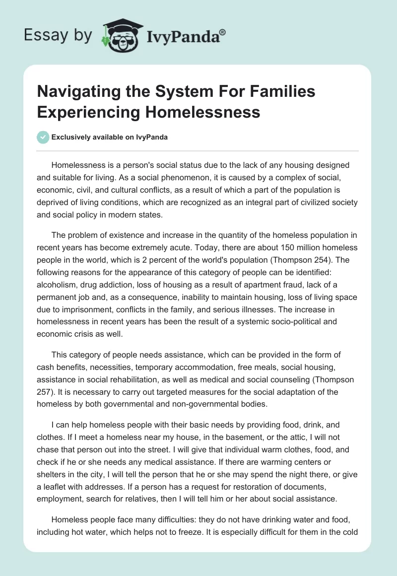 Navigating the System For Families Experiencing Homelessness. Page 1