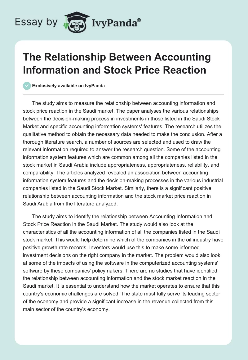The Relationship Between Accounting Information and Stock Price Reaction. Page 1
