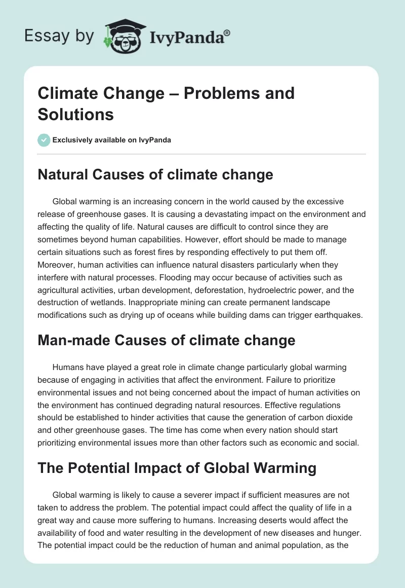 Climate Change – Problems and Solutions. Page 1