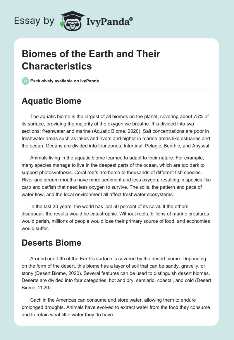 Biomes of the Earth and Their Characteristics. Page 1