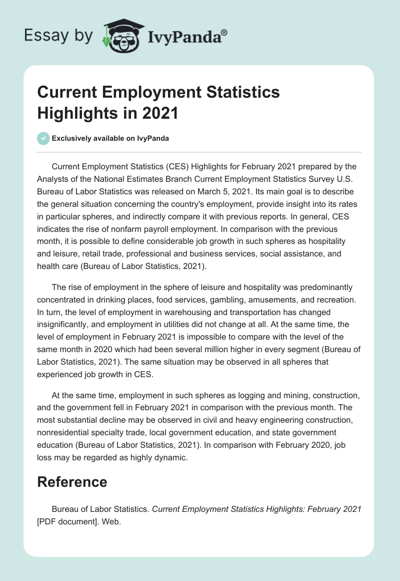 Current Employment Statistics Highlights in 2021. Page 1