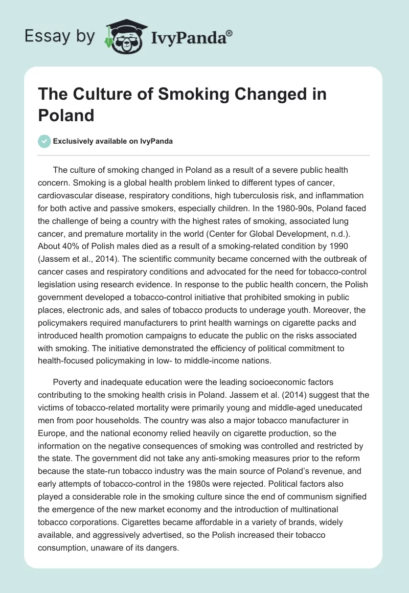 The Culture of Smoking Changed in Poland. Page 1