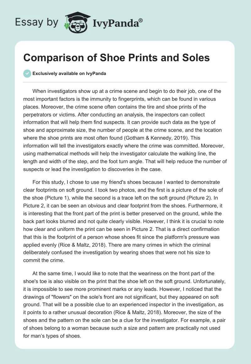 Comparison of Shoe Prints and Soles. Page 1