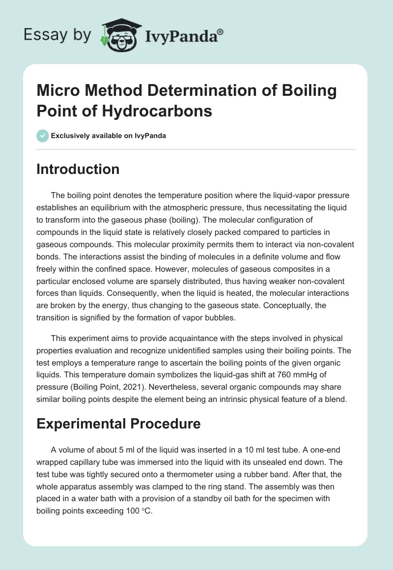 Micro Method Determination of Boiling Point of Hydrocarbons. Page 1