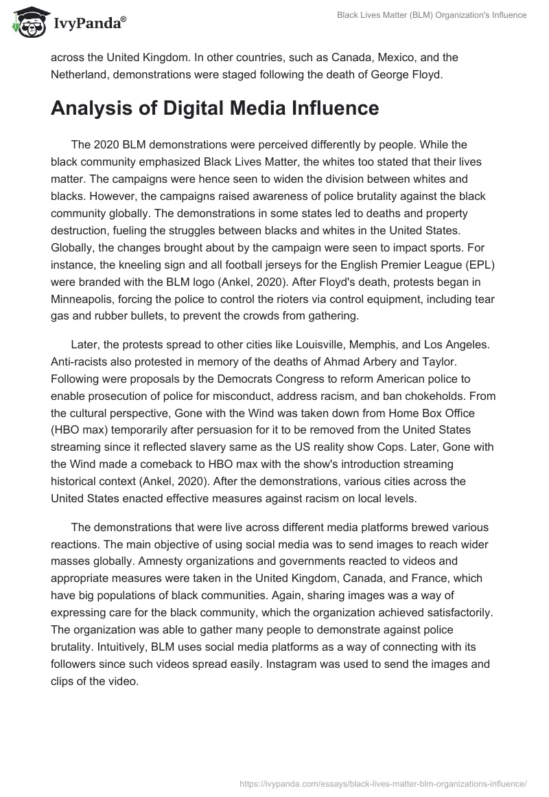 Black Lives Matter (BLM) Organization's Influence. Page 3